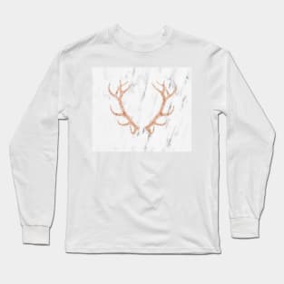 Rose gold antlers on soft white marble Long Sleeve T-Shirt